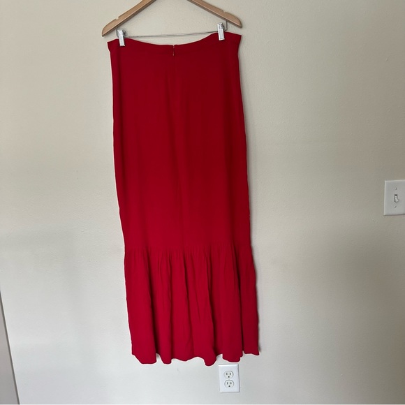 REFORMATION Size 12 Women's Red Ruffle Hem Tiered Maxi Skirt - Picture 6 of 10